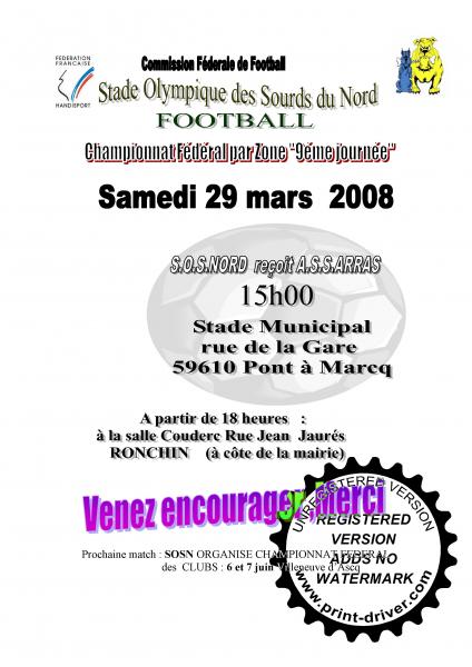 Le match contre A.S.S.Arras du 29/03/2008 est annulé! ==> Remise générale