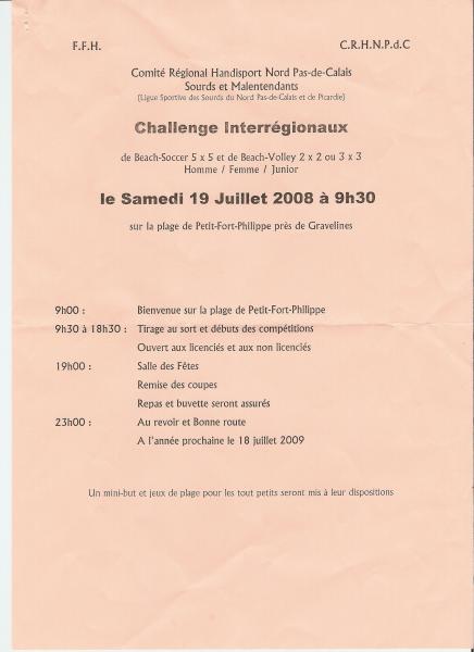 Challenge Interrégionaux Le 19 Juillet 2008 à 9h30